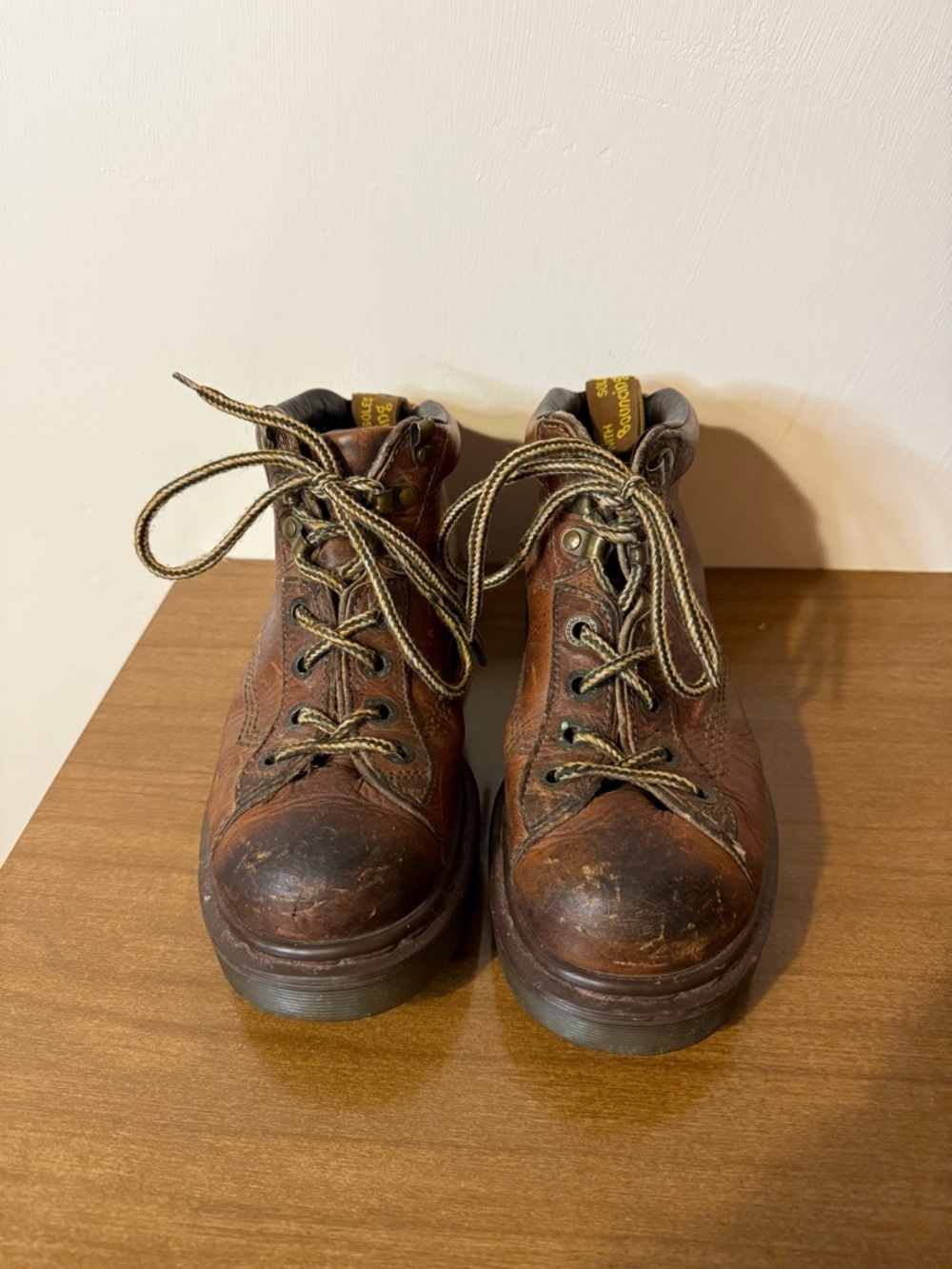 DR. MARTENS Brown Leather 8287 Made in England Work Ankle Boots Chunky Womens 8